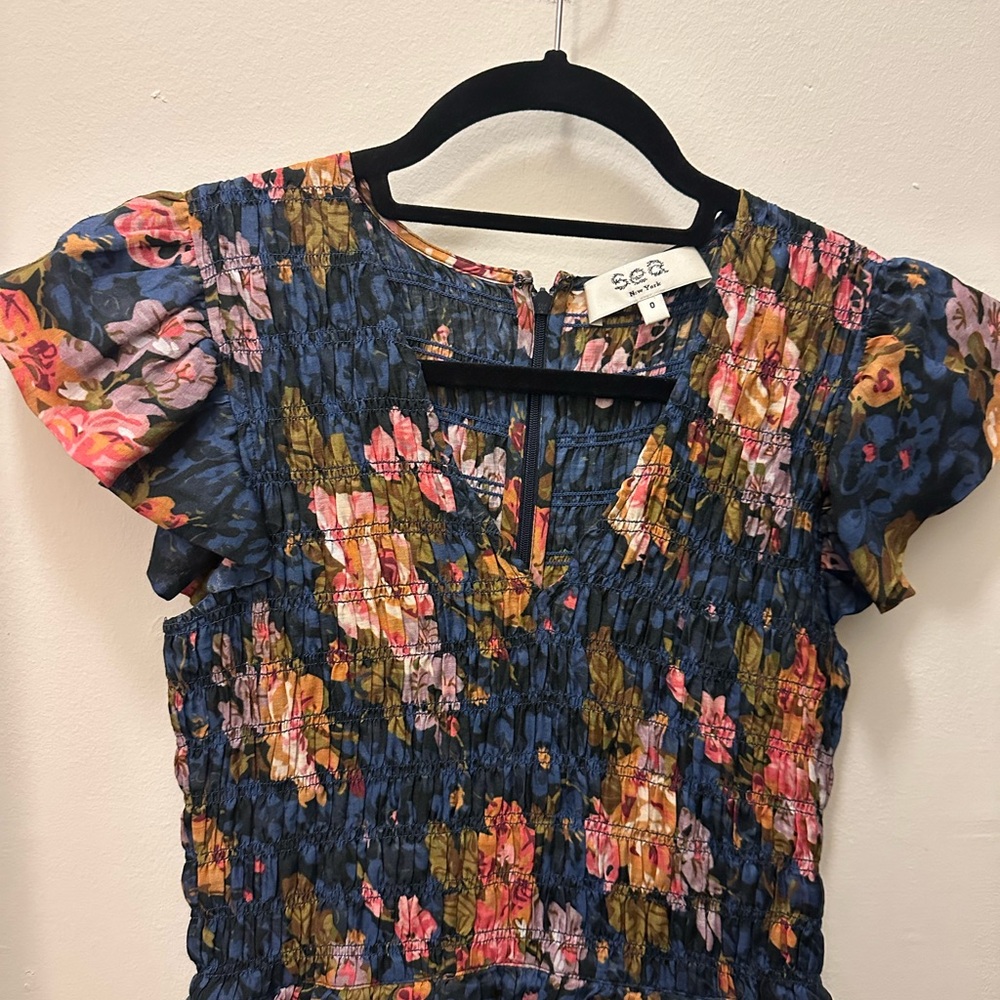 Floral Smocked Dress with Ruffle Sleeves